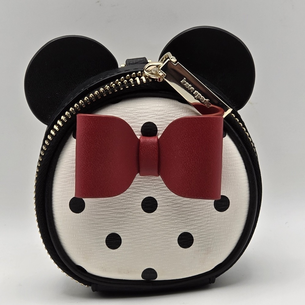 Kate Spade x Disney Minnie Mouse Coin Purse Keychain Pouch Red Bow Ears Black